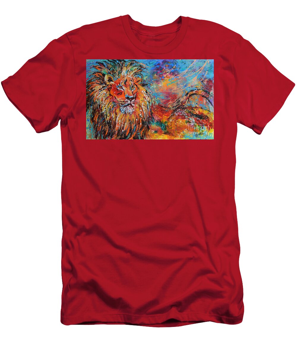 African Wildlife T-Shirt featuring the painting Regal Lion by Jyotika Shroff