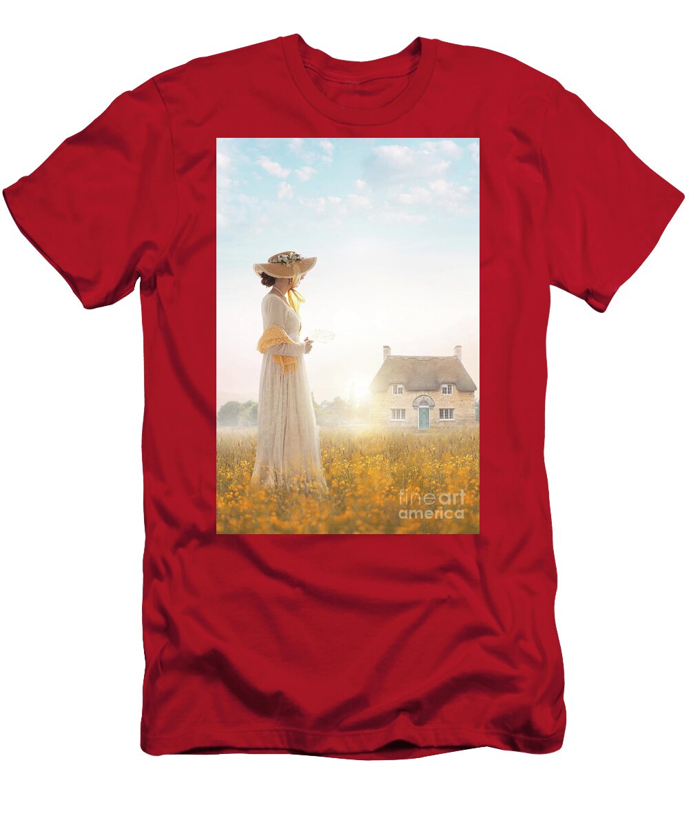 Regency T-Shirt featuring the photograph Regency Woman In A Buttercup Meadow by Lee Avison