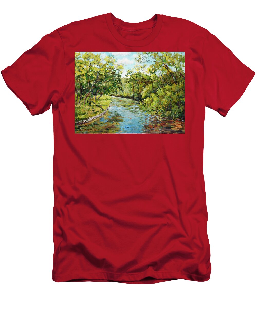 Landscape T-Shirt featuring the painting River through the Forest by Ingrid Dohm