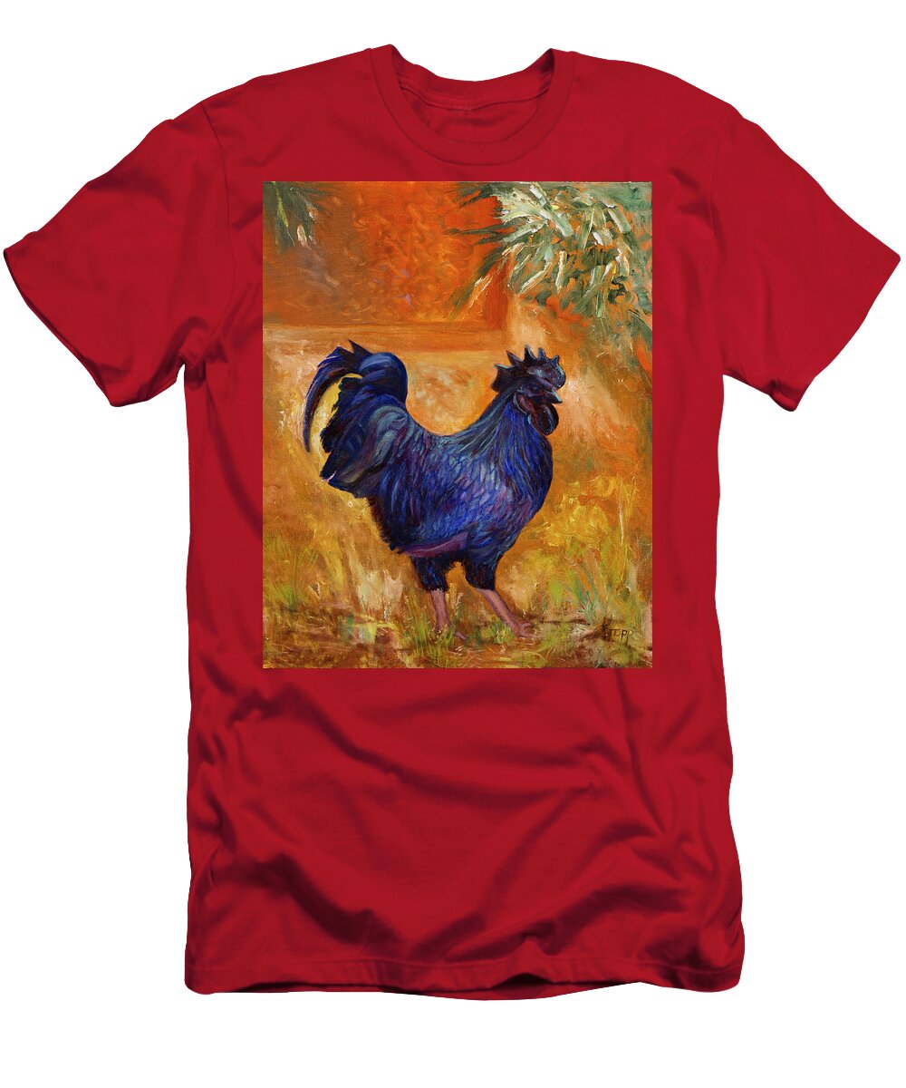Rooster T-Shirt featuring the painting Rooster by Kathy Knopp