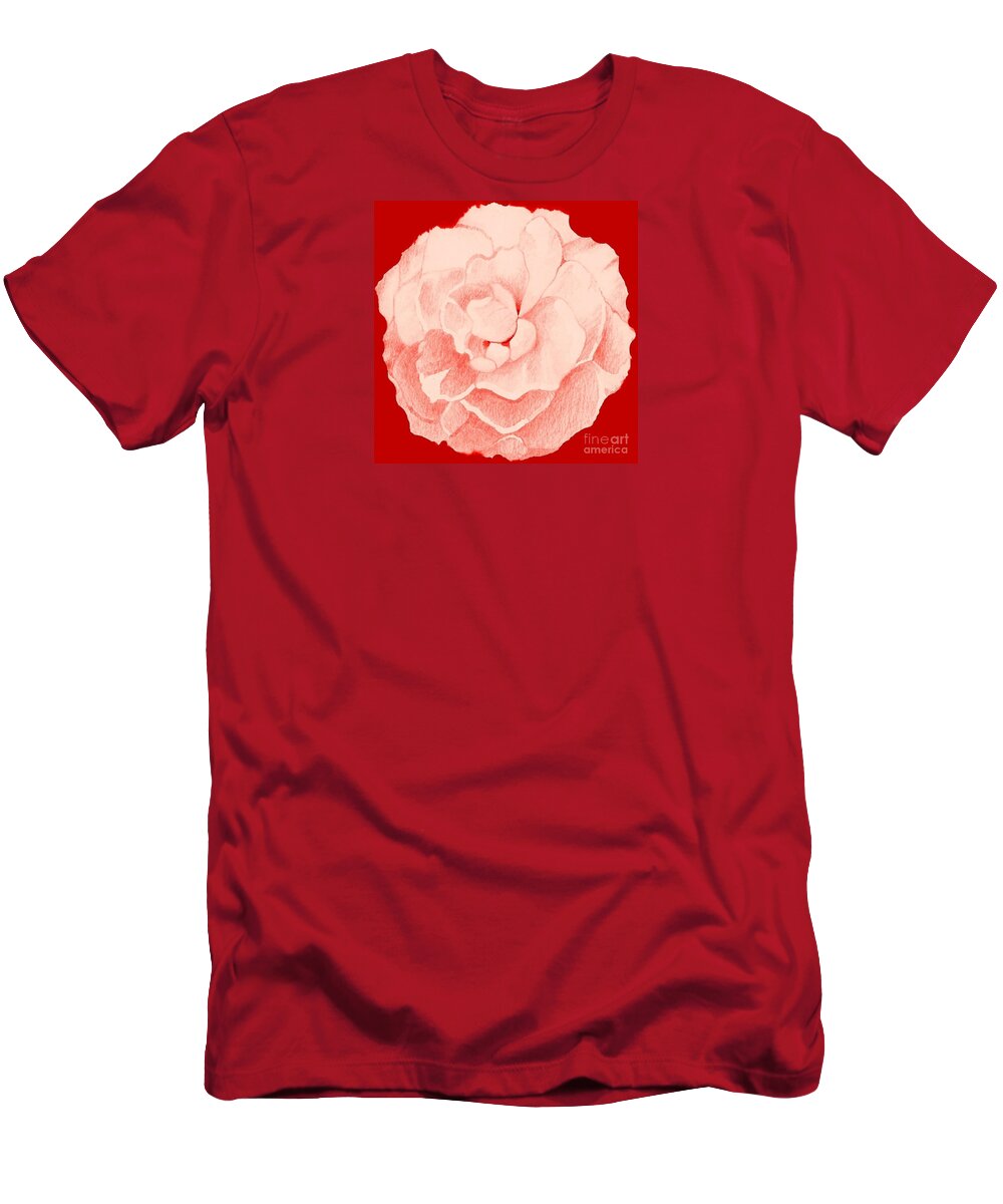Pink Rose T-Shirt featuring the digital art Rose On Red by Helena Tiainen