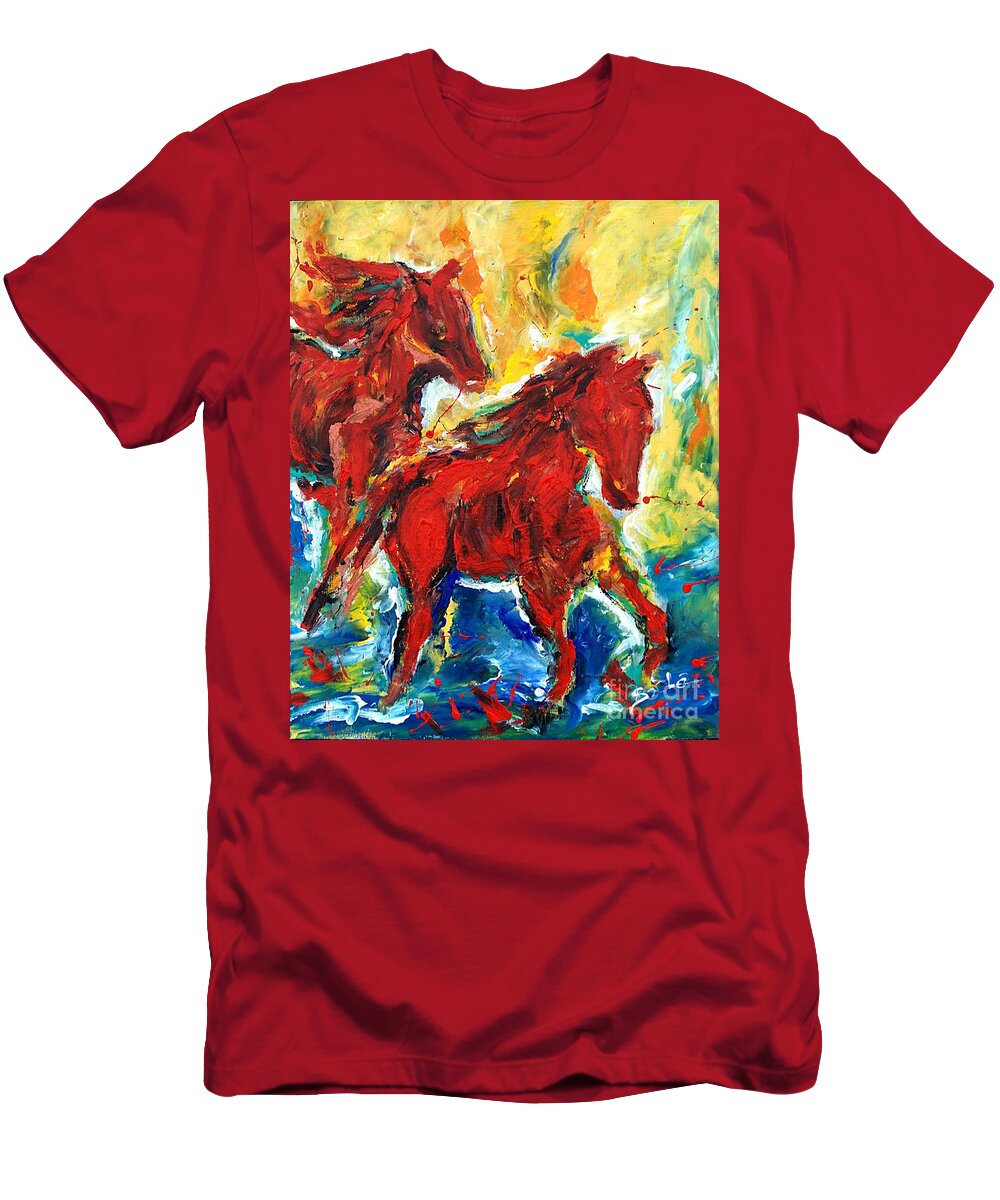 Canvas Print T-Shirt featuring the painting Running horses by Lidija Ivanek - SiLa