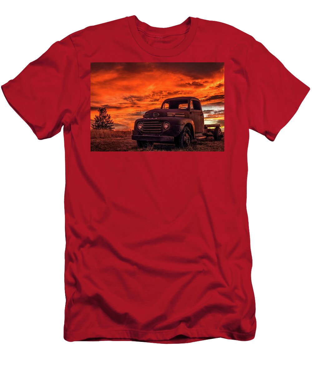 1948 T-Shirt featuring the photograph Rusty Truck Sunset by Dawn Key