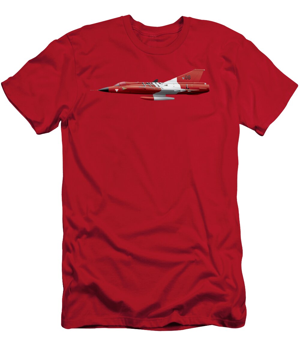 Plane T-Shirt featuring the digital art SAAB J35O DRAKEN - 351408 - Side Profile View by Ed Jackson