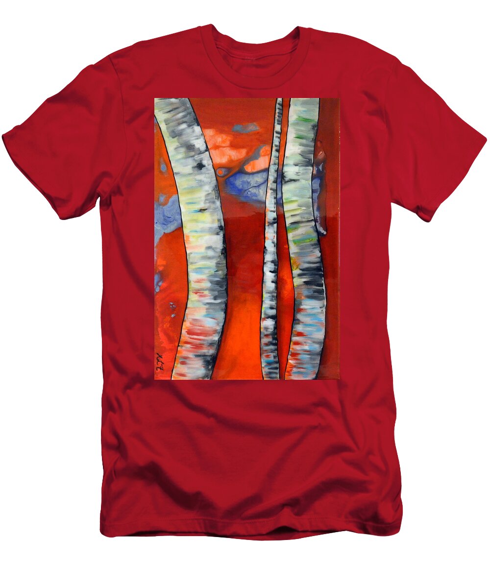 Abstract T-Shirt featuring the painting Scarlet Birch Trees resin by Heather Lovat-Fraser