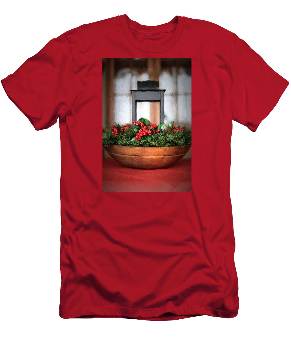 Holly Berries T-Shirt featuring the photograph Seasons Greetings Christmas Centerpiece by Shelley Neff