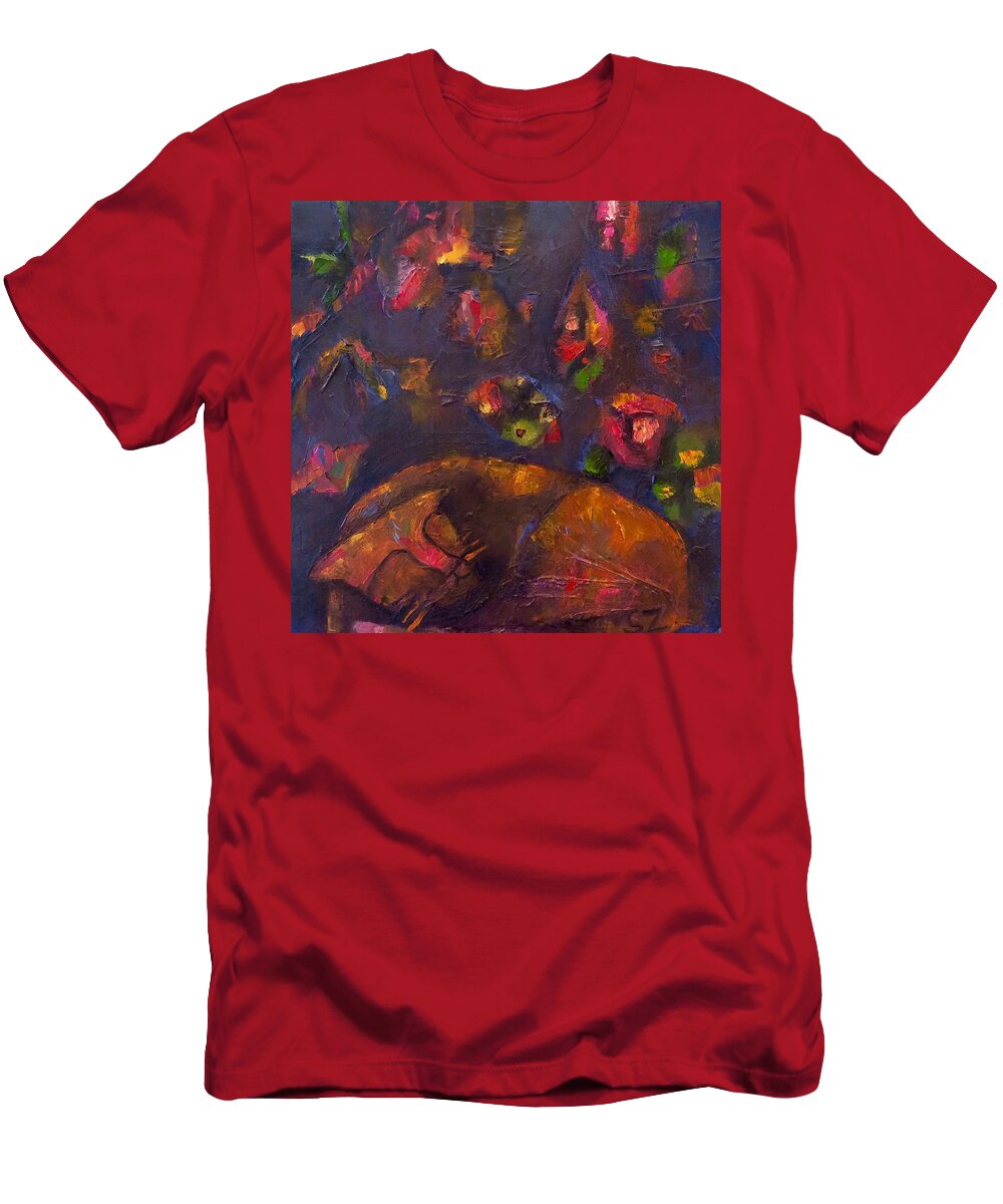 Oil Painting T-Shirt featuring the painting She dreams of flowers by Suzy Norris