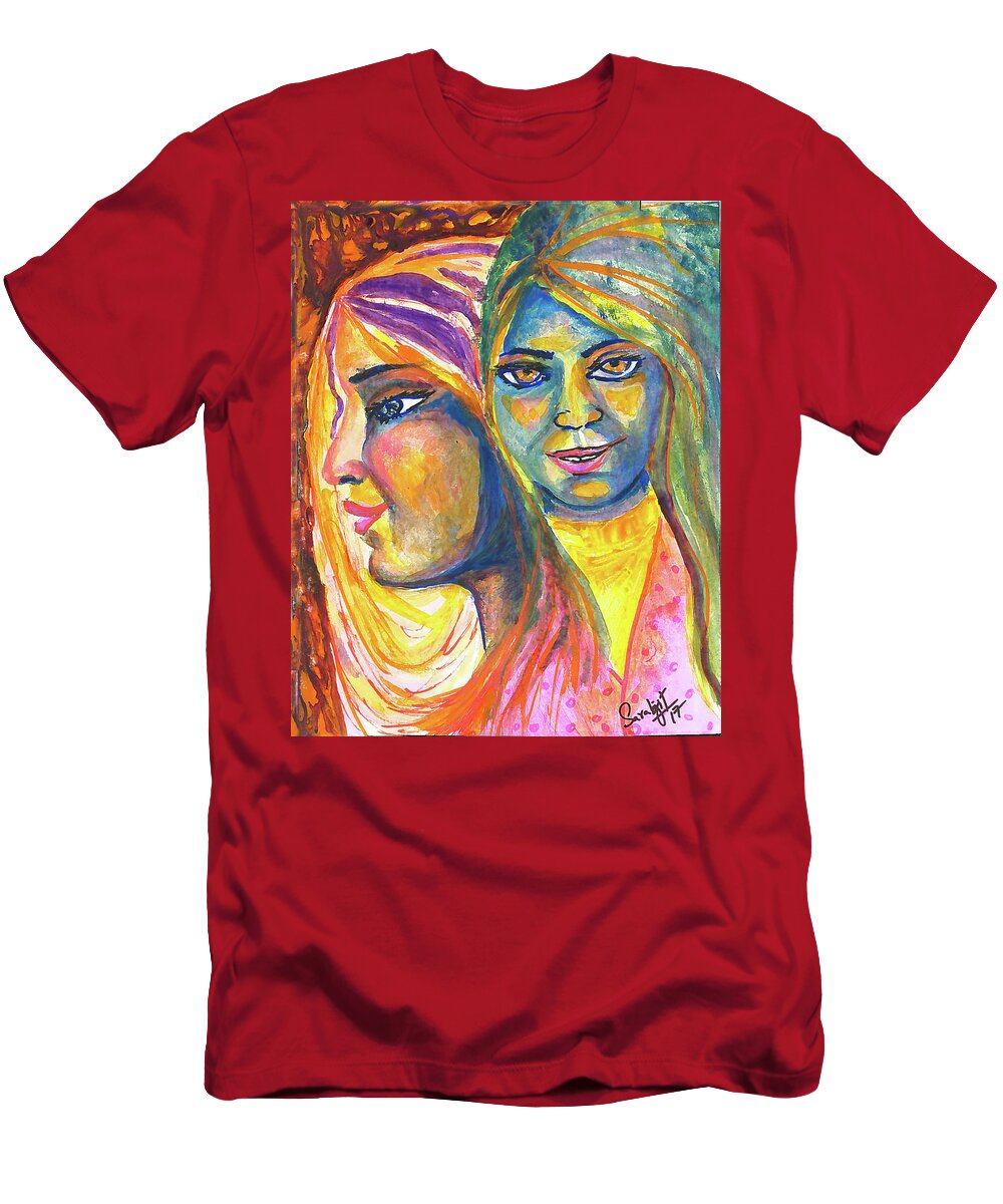 Singhs T-Shirt featuring the painting Singhs and Kaurs-8 by Sarabjit Singh