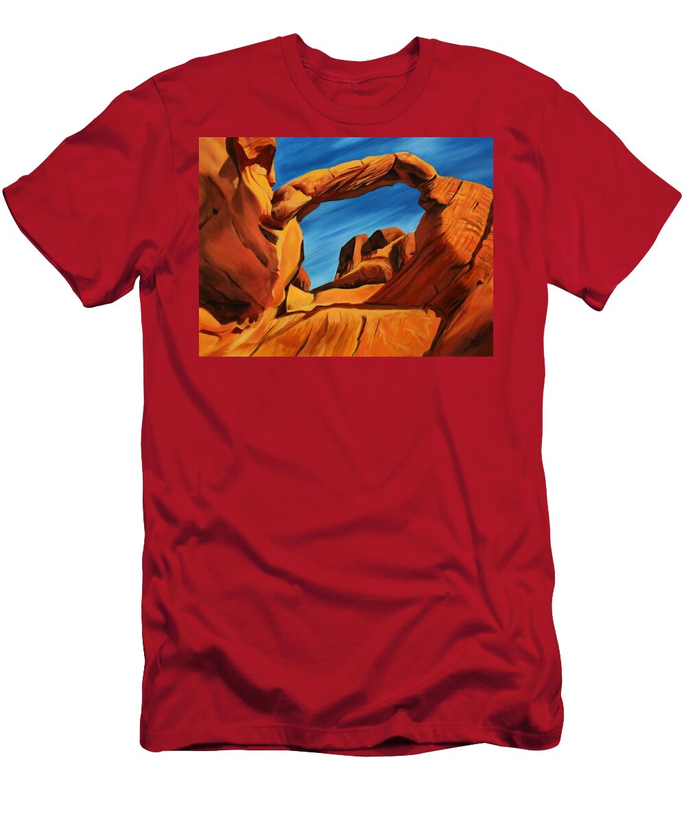 Red Rocks T-Shirt featuring the painting Solitude and the Cobalt Sky by Sandi Snead
