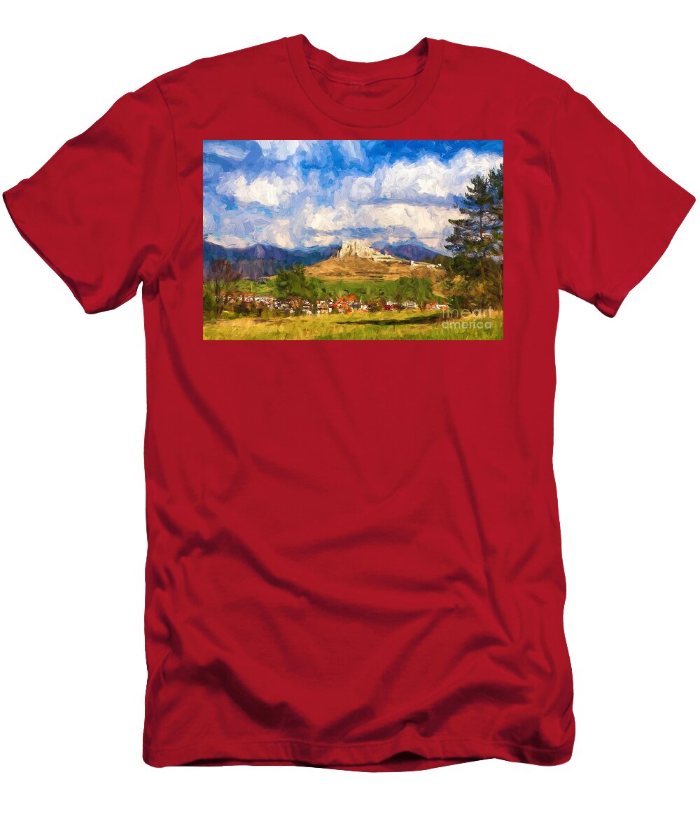 Castle T-Shirt featuring the photograph Castle Above The Village by Les Palenik