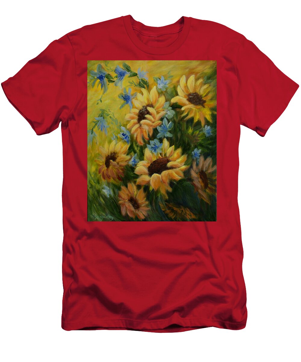 Daisies T-Shirt featuring the painting Sunflowers Galore by Jo Smoley
