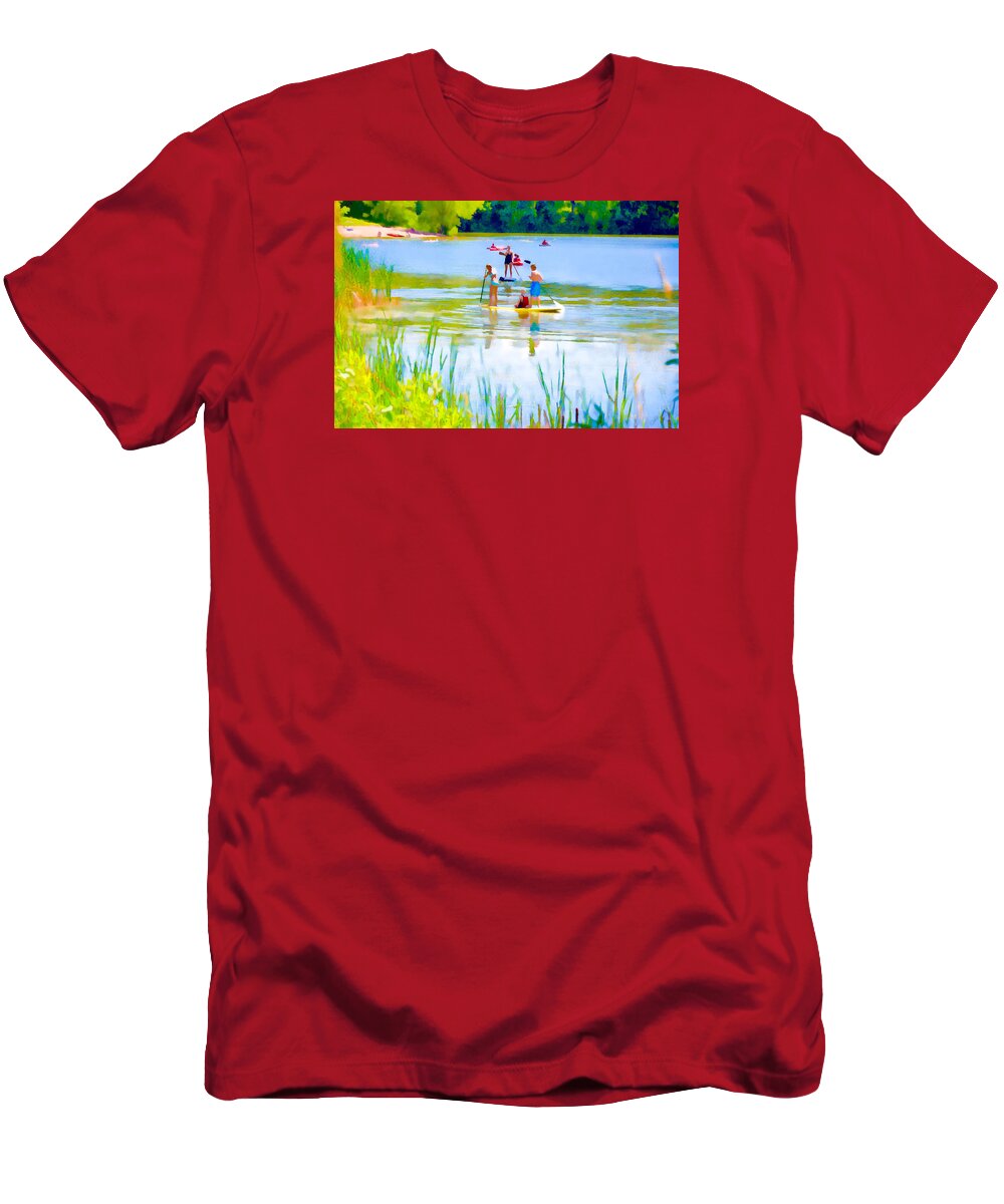 Standup Paddleboarding T-Shirt featuring the painting Standup Paddleboarding 3 by Jeelan Clark