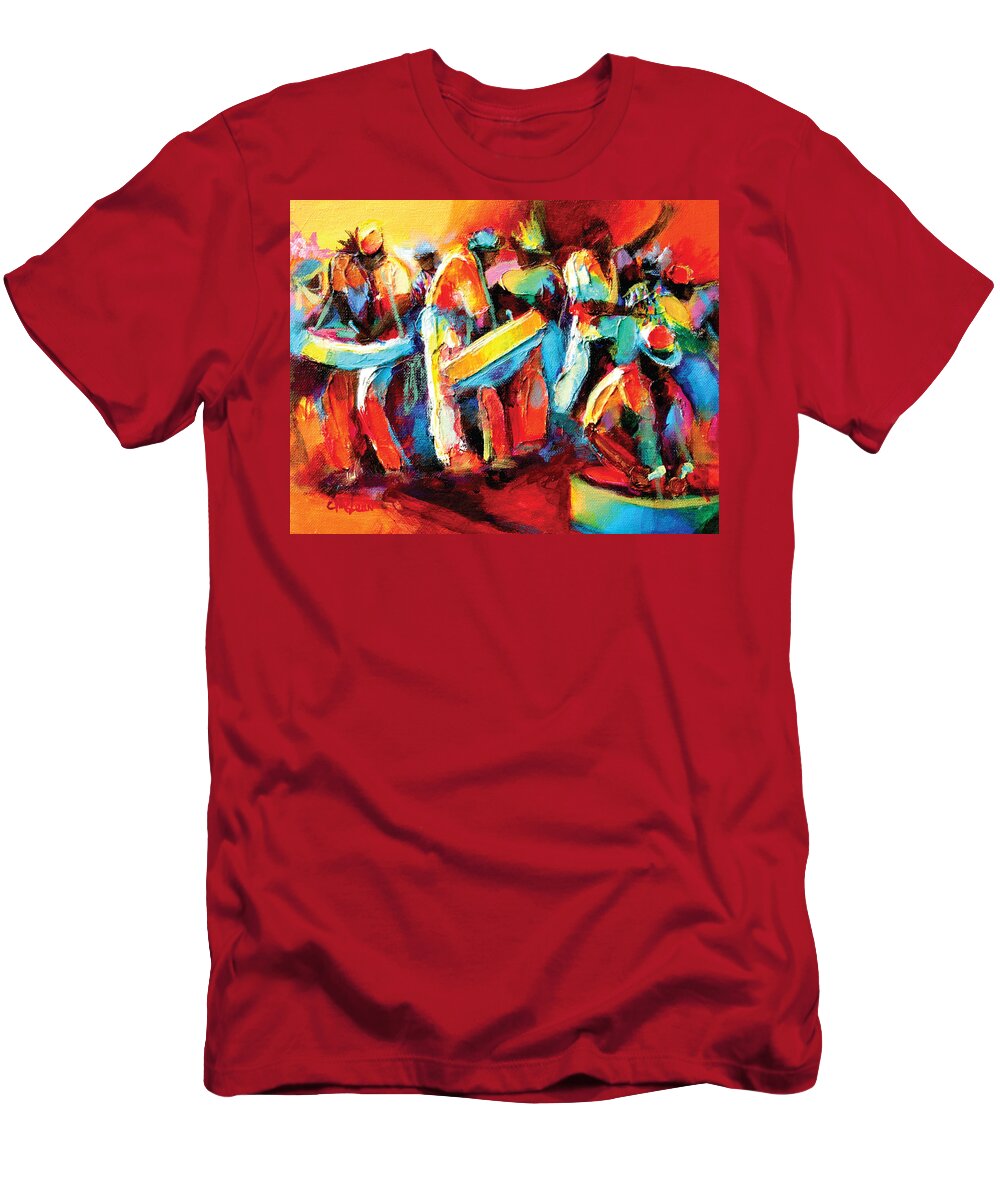 Steel T-Shirt featuring the painting Steel Pan Revellers by Cynthia McLean