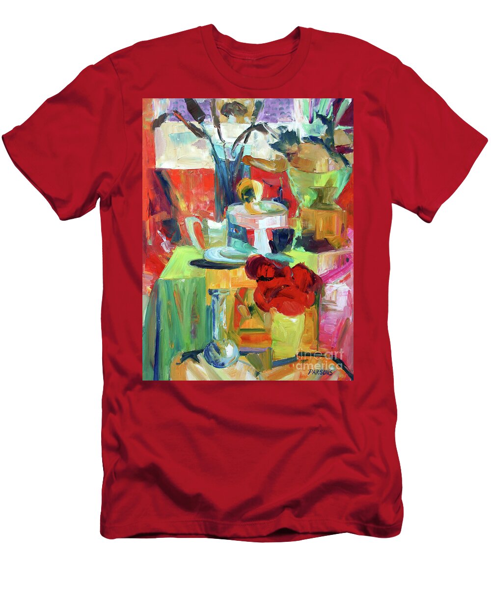 Still Life With Blue Vase T-Shirt featuring the painting Still life with blue vase by Pamela Parsons