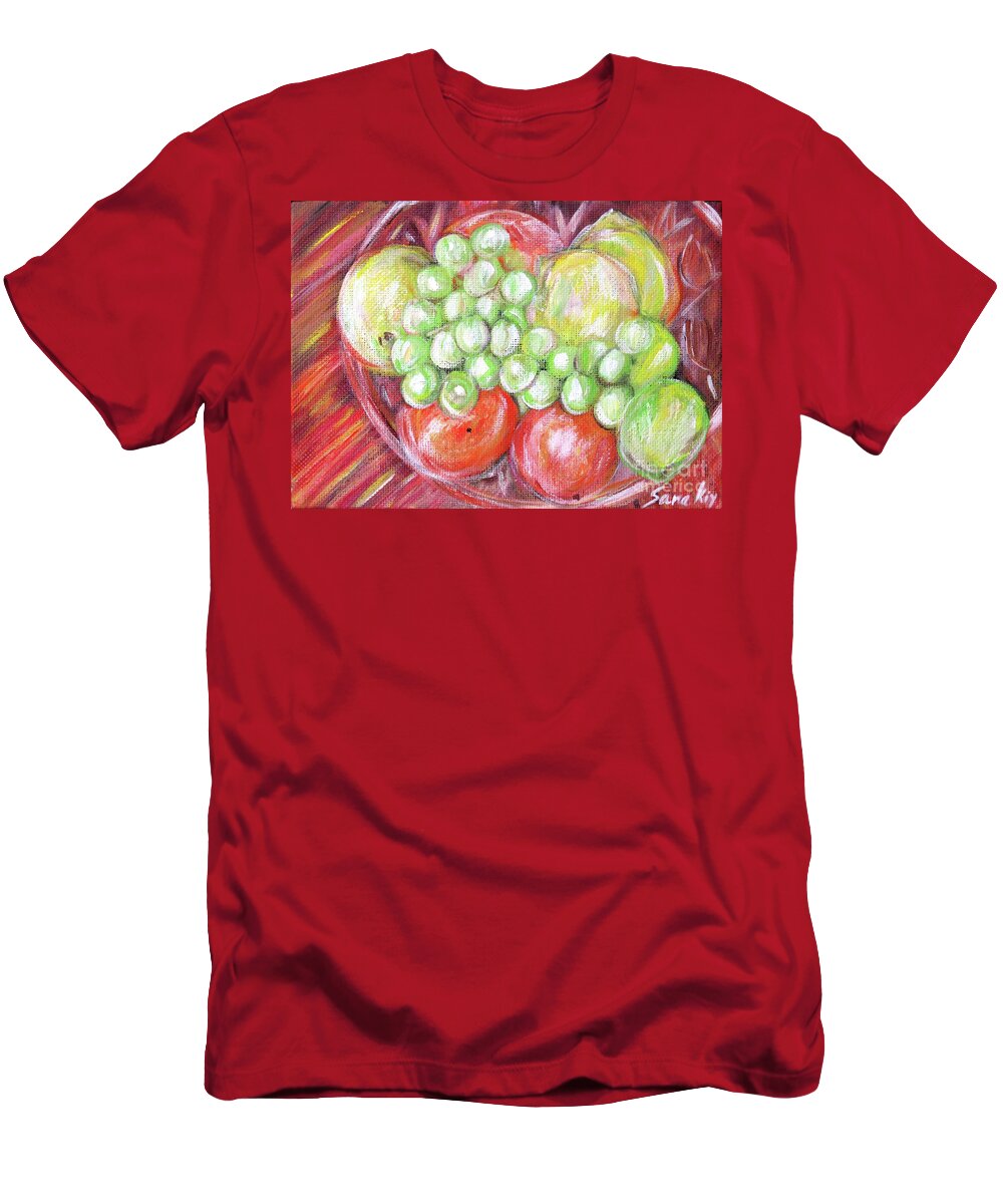 Acrylic Painting T-Shirt featuring the painting Still Life with Fruits. Harvest Time.Painting by Oksana Semenchenko