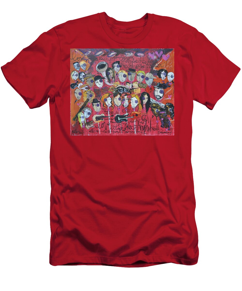 Red Rocks Amphitheater T-Shirt featuring the painting SUG at Red Rocks Amphitheater 2010 by Laurie Maves ART