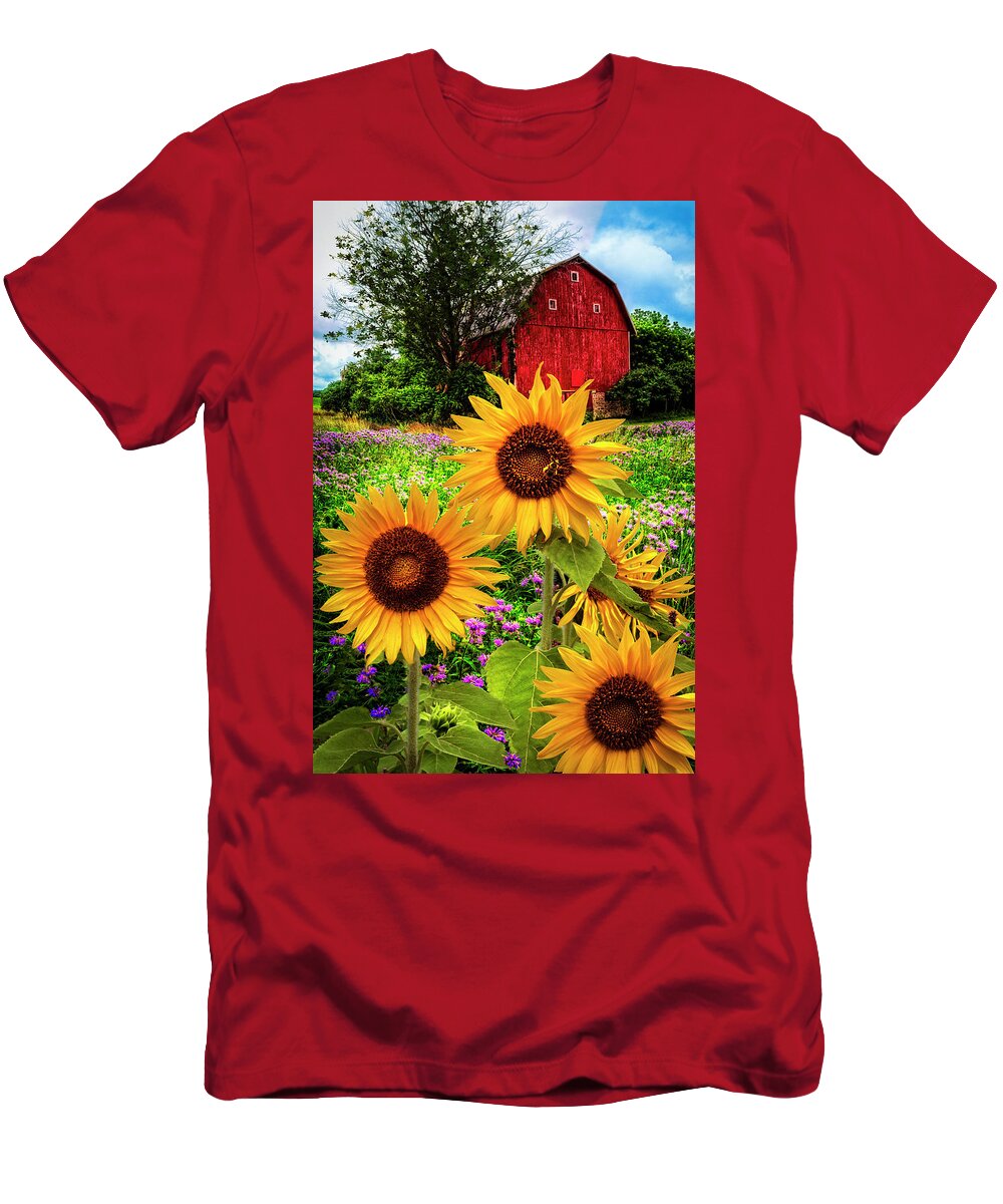 Sunflowers T-Shirt featuring the photograph Summertime Fields by Debra and Dave Vanderlaan