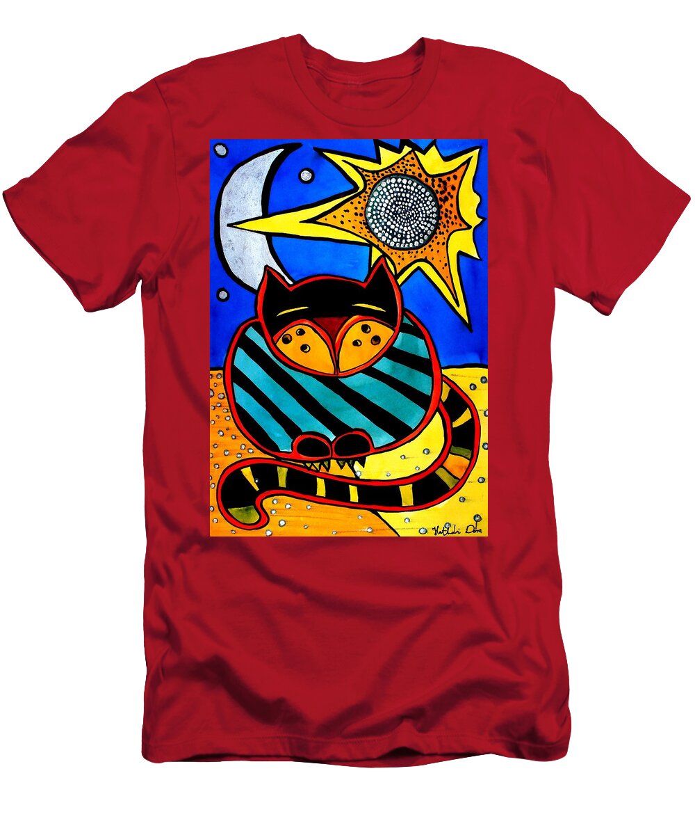 For Kids T-Shirt featuring the painting Sun and Moon - Honourable Cat - Art by Dora Hathazi Mendes by Dora Hathazi Mendes