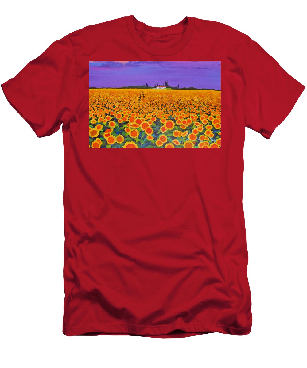 Sunflowers T-Shirt featuring the painting Sunflower Field by Anne Marie Brown