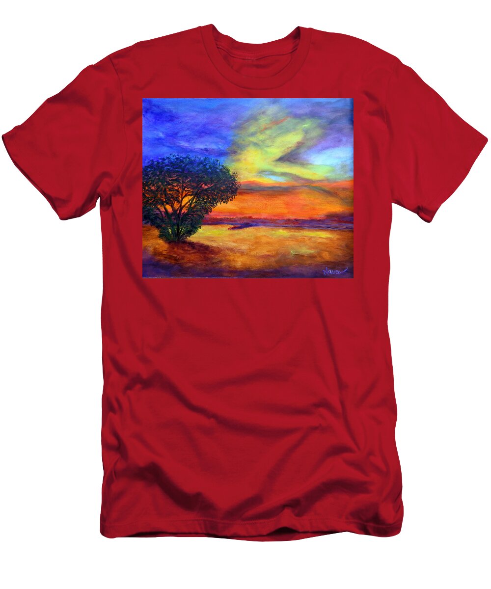 Landscape T-Shirt featuring the painting Sunrise in the Fields by Deborah Naves