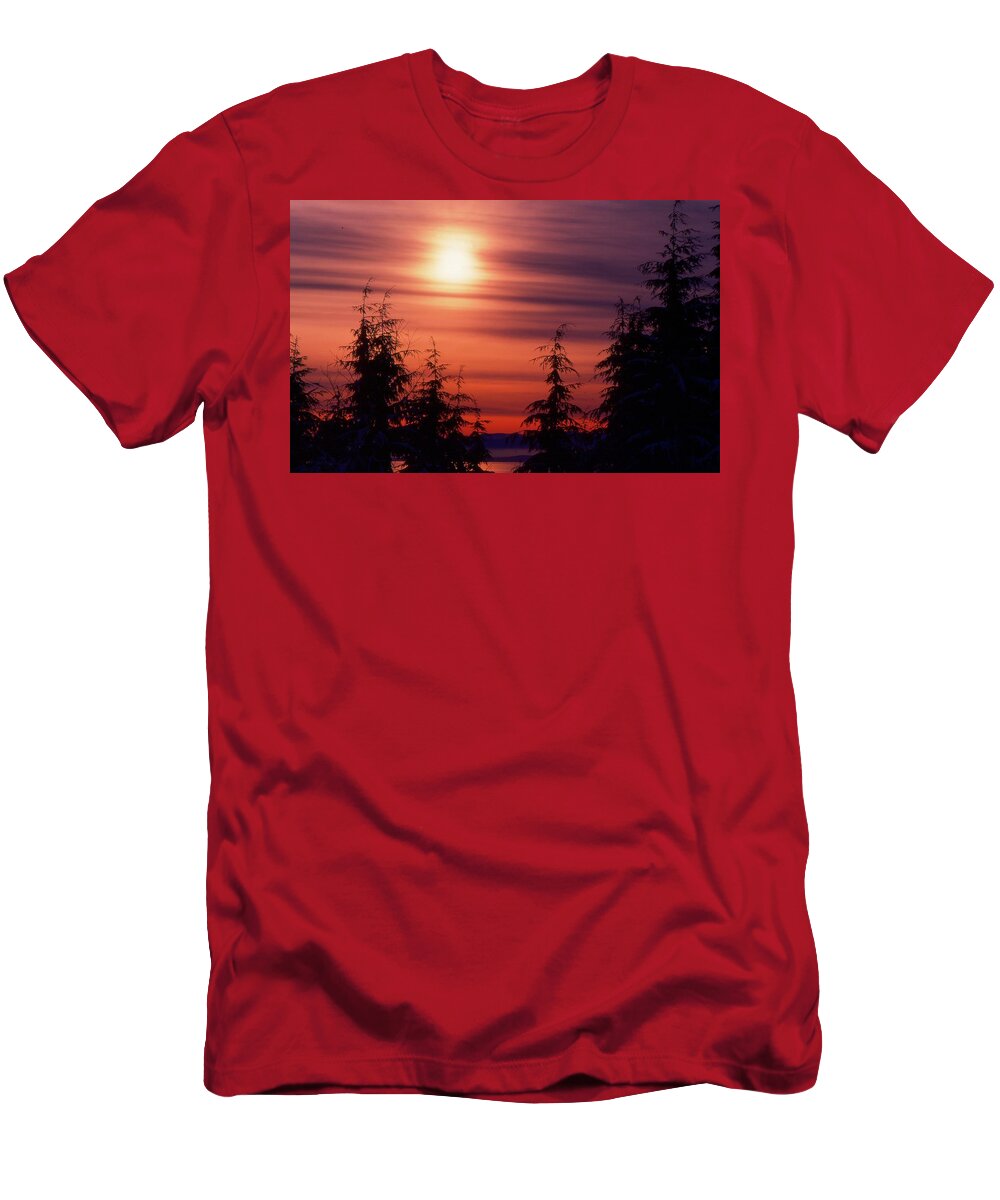 Abstract T-Shirt featuring the digital art Sunset And Trees Two by Lyle Crump