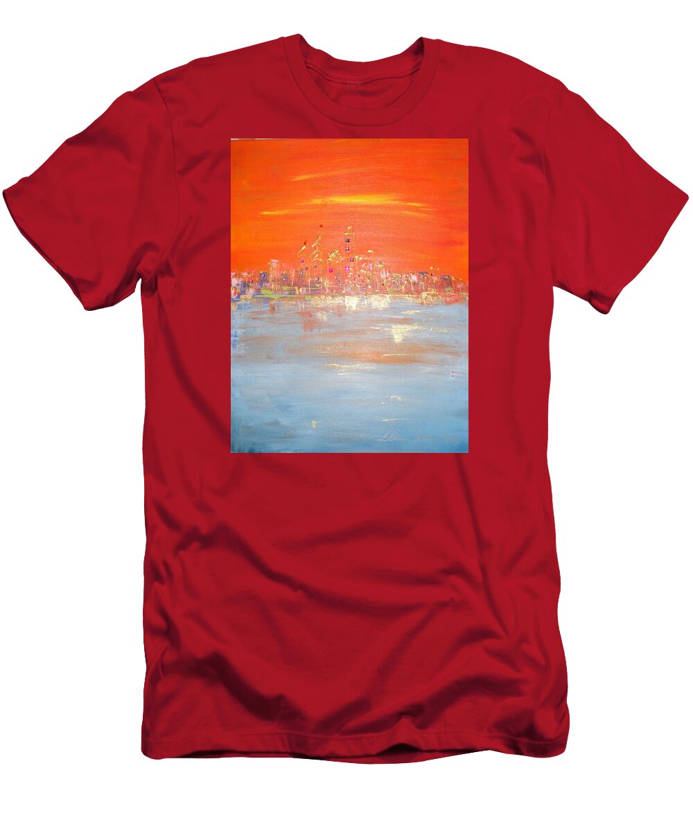  T-Shirt featuring the painting Sunset On Ice by Lilliana Didovic