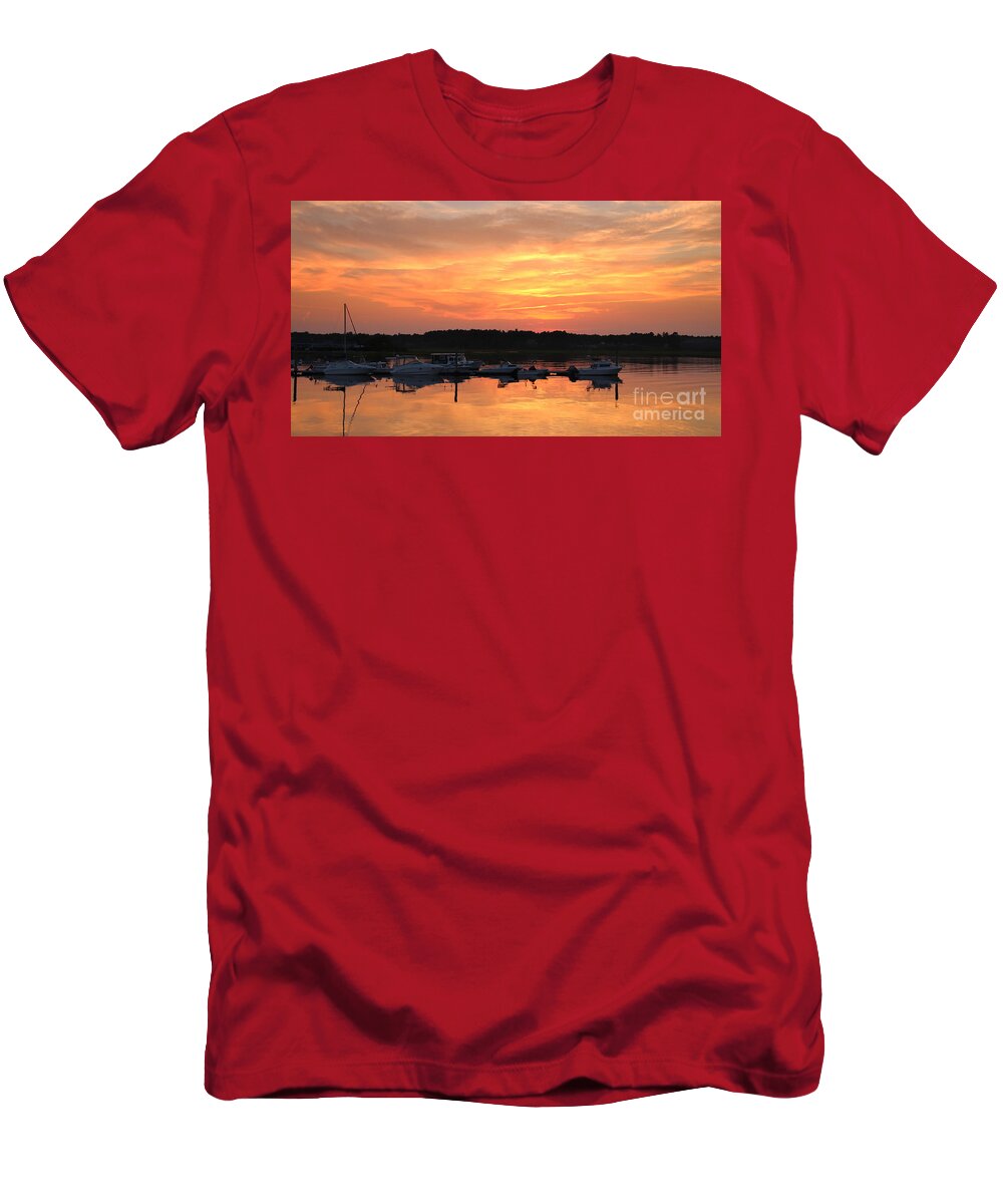 Sunset T-Shirt featuring the photograph Sunset on Wells Harbor by Lennie Malvone