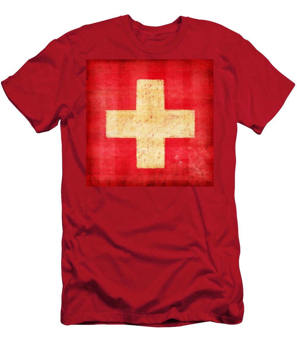 Abstract T-Shirt featuring the photograph Switzerland flag by Setsiri Silapasuwanchai