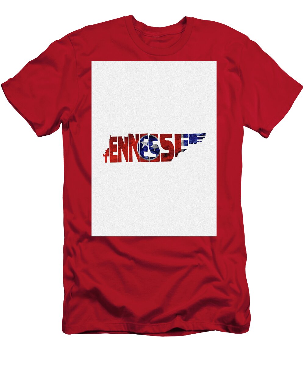 Tennessee T-Shirt featuring the digital art Tennessee Typographic Map Flag by Inspirowl Design