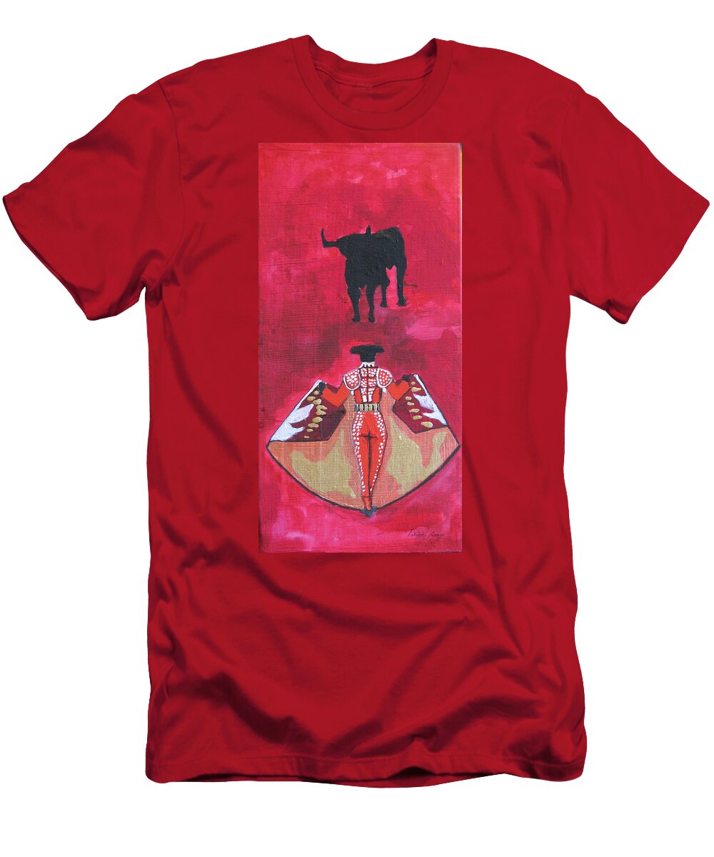 Spanish Art T-Shirt featuring the painting The Bull Fight NO.1 by Patricia Arroyo
