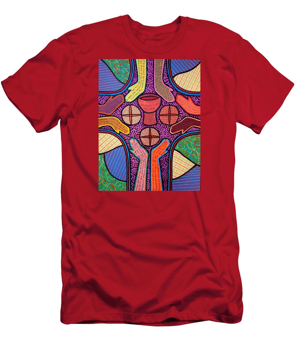 Cross T-Shirt featuring the painting The Cross Beckons by Jim Harris