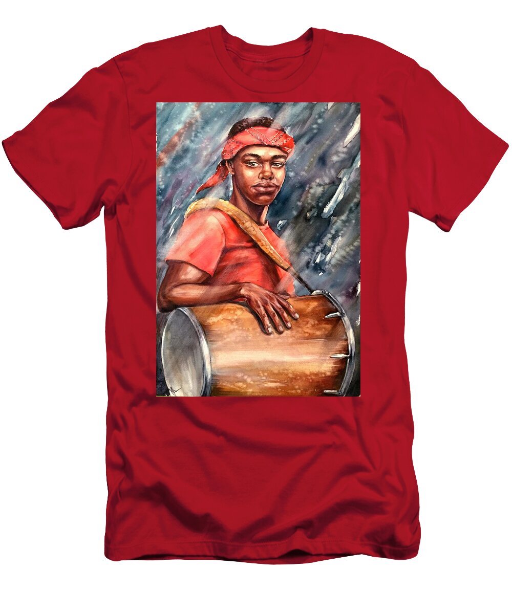 Boy T-Shirt featuring the painting The drummer by Katerina Kovatcheva