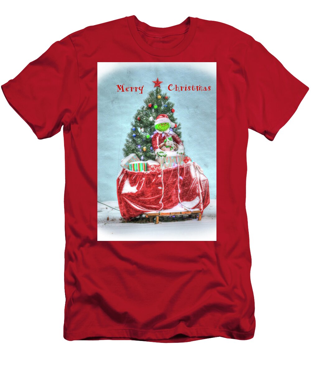 Grinch T-Shirt featuring the photograph The Grinch Stole Christmas Card by J Laughlin