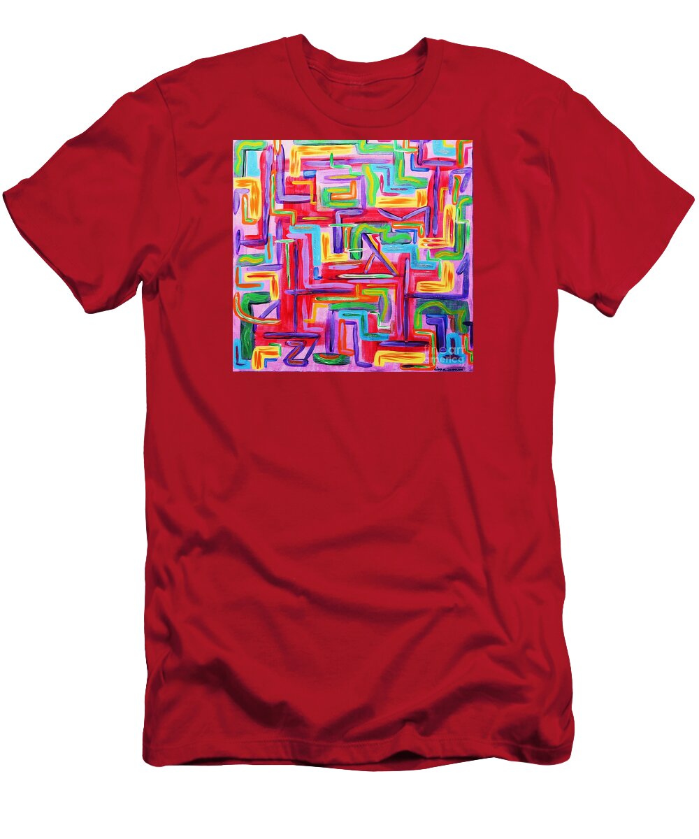 Abstract T-Shirt featuring the painting The happy maze by Gina Nicolae Johnson