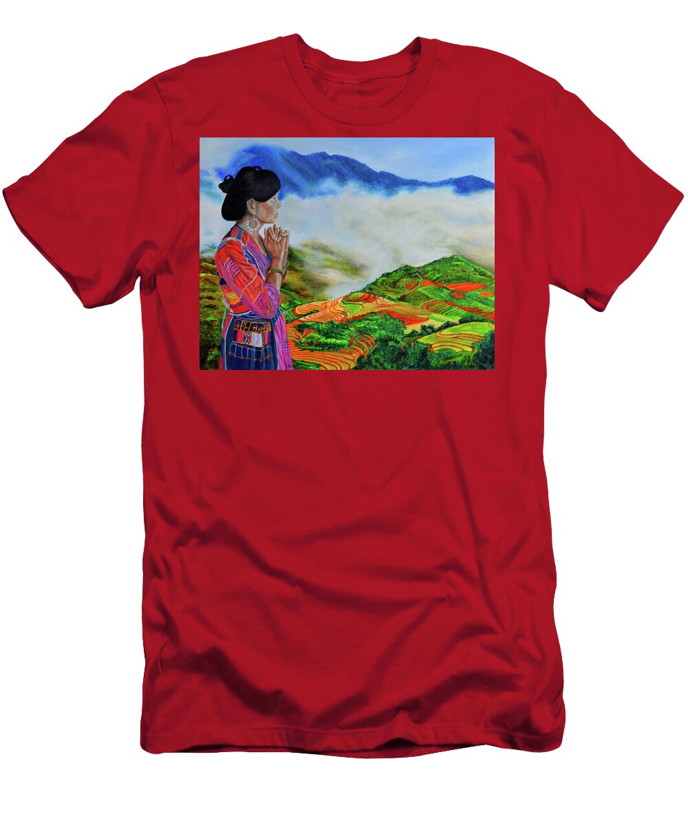 Rice Terraces T-Shirt featuring the painting The Icon by Thu Nguyen