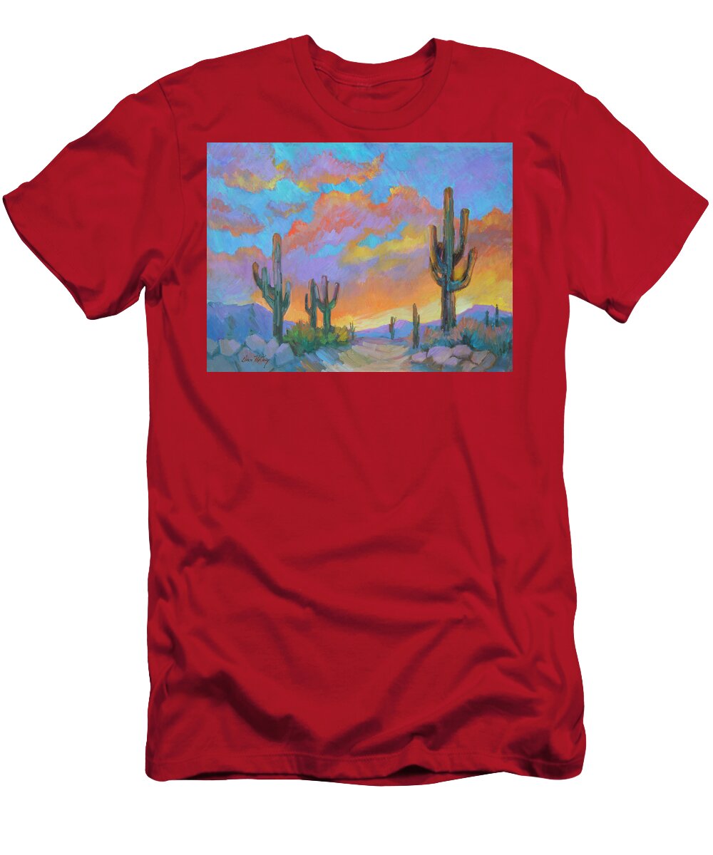 Sunset T-Shirt featuring the painting The Last Light by Diane McClary