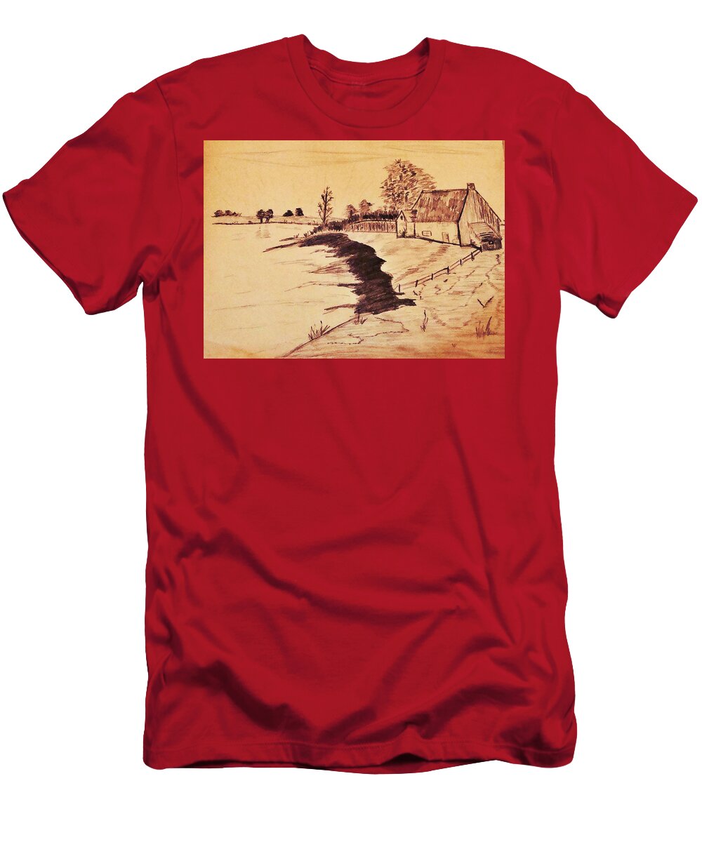 Drawing T-Shirt featuring the drawing The Old Homestaed by Stacie Siemsen