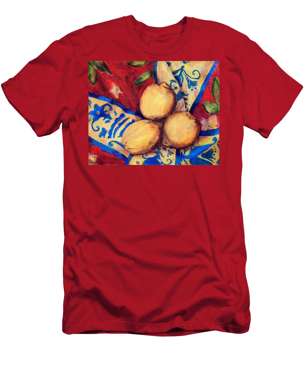 Lemons T-Shirt featuring the painting Three Lemons by Richard Wandell