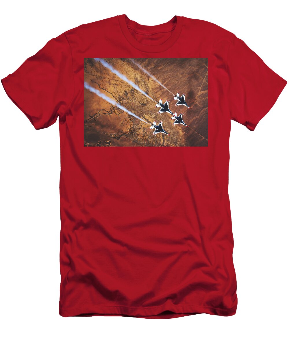 Usaf T-Shirt featuring the photograph Thunderbirds In Diamond Roll Formation by Mountain Dreams