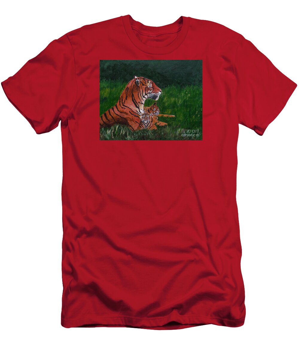 Tiger T-Shirt featuring the painting Tiger Family by Laurel Best
