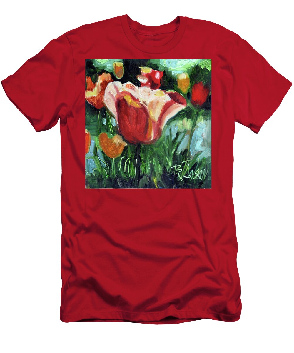 Tulips T-Shirt featuring the painting Tip Toe Thru the Tulips by Billie Colson