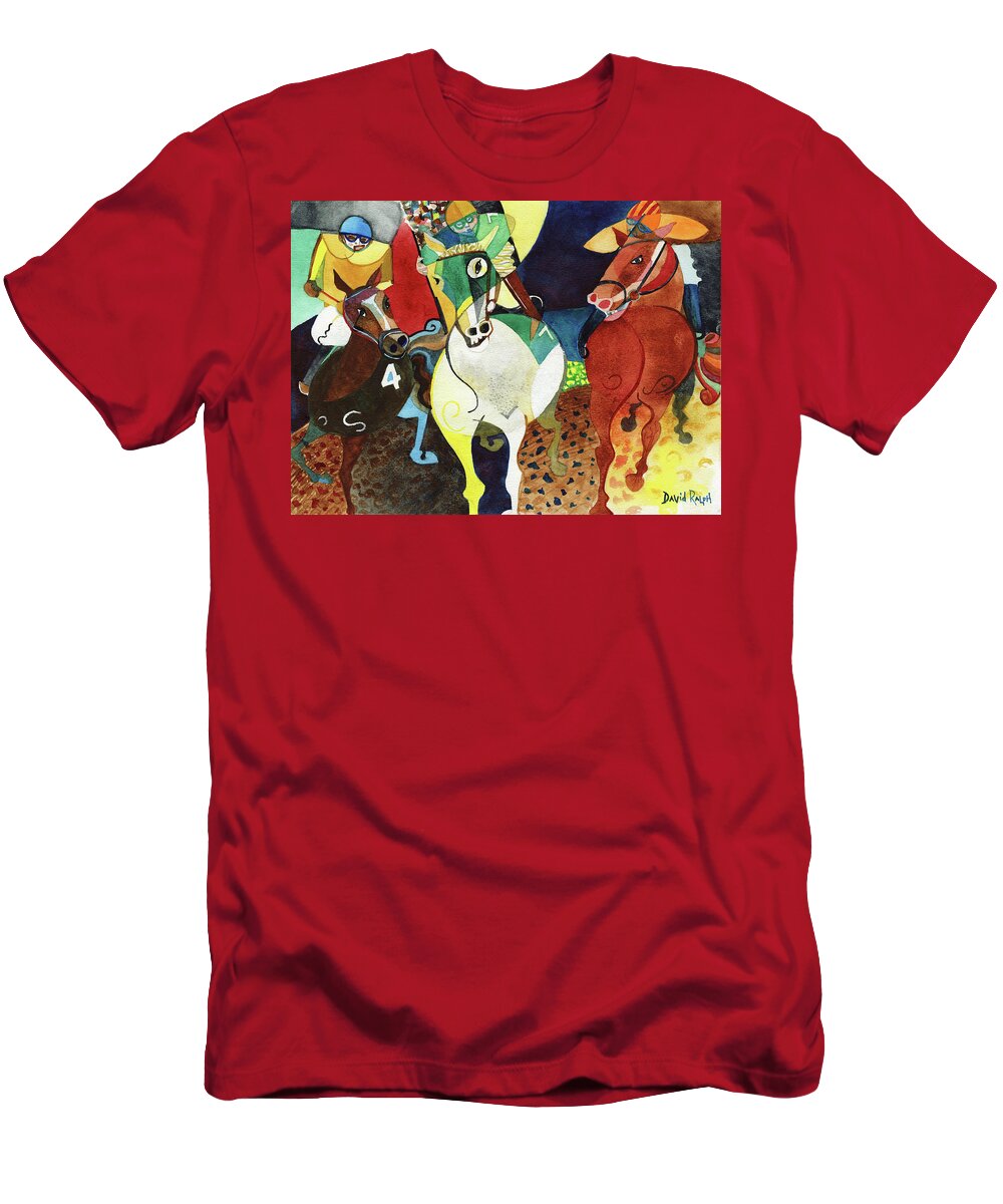 Horses T-Shirt featuring the painting Trifecta by David Ralph