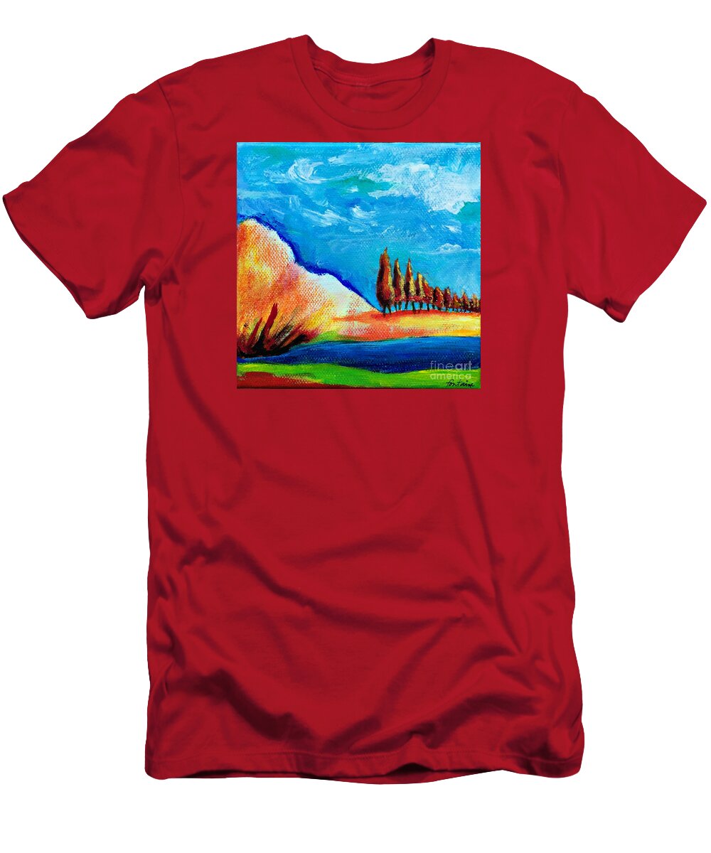 Tuscan Landscape T-Shirt featuring the painting Tuscan Cypress by Elizabeth Fontaine-Barr