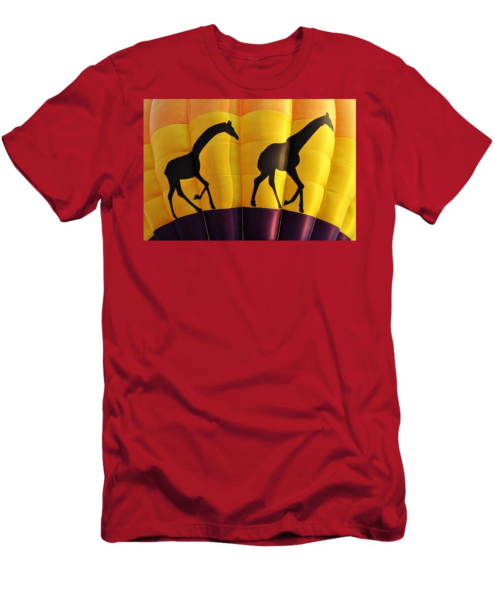 Giraffe T-Shirt featuring the photograph Two Giraffes Riding on a Hot Air Balloon by Luke Moore
