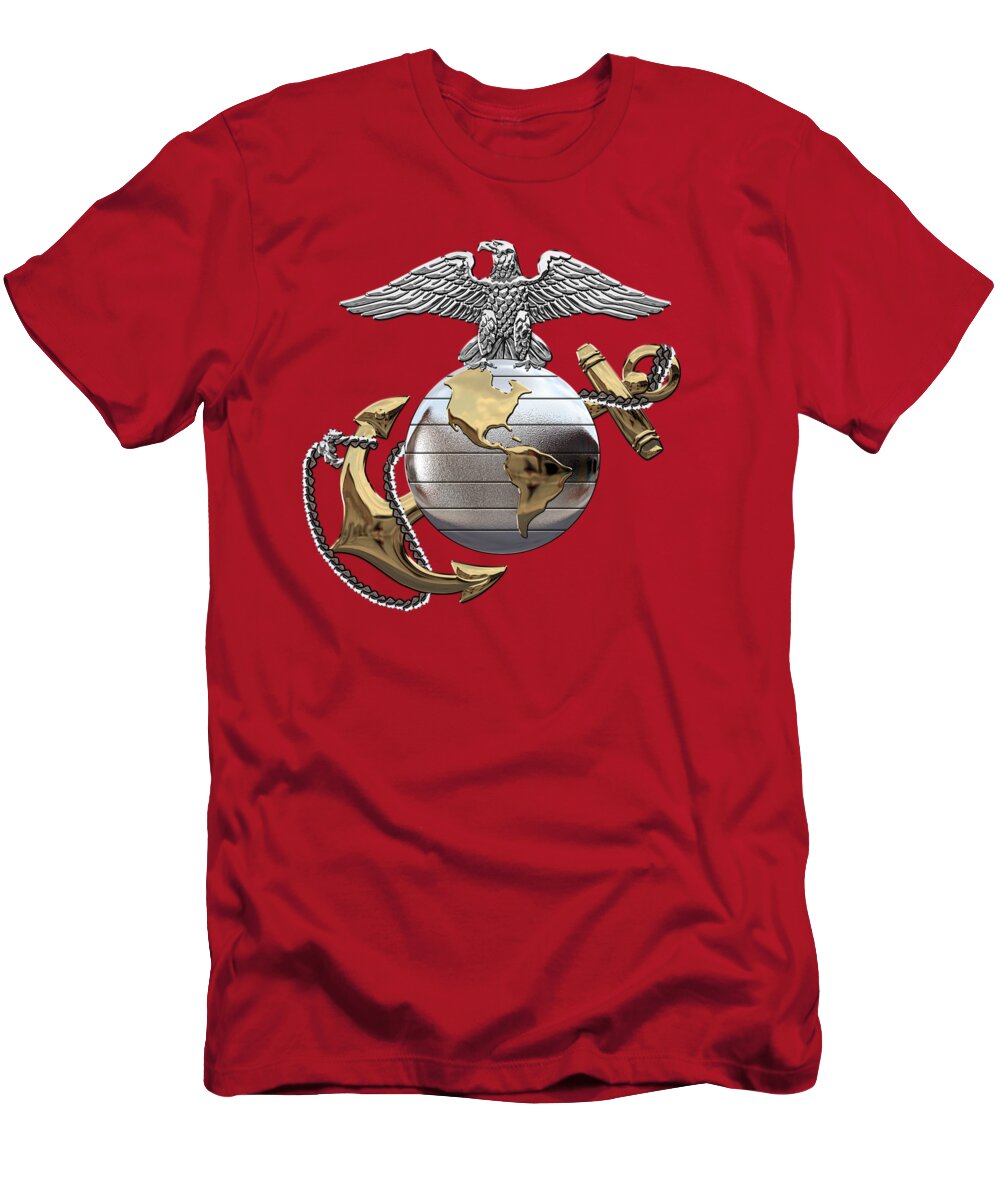 'usmc' Collection By Serge Averbukh T-Shirt featuring the digital art U S M C Eagle Globe and Anchor - C O and Warrant Officer E G A over Red Velvet by Serge Averbukh