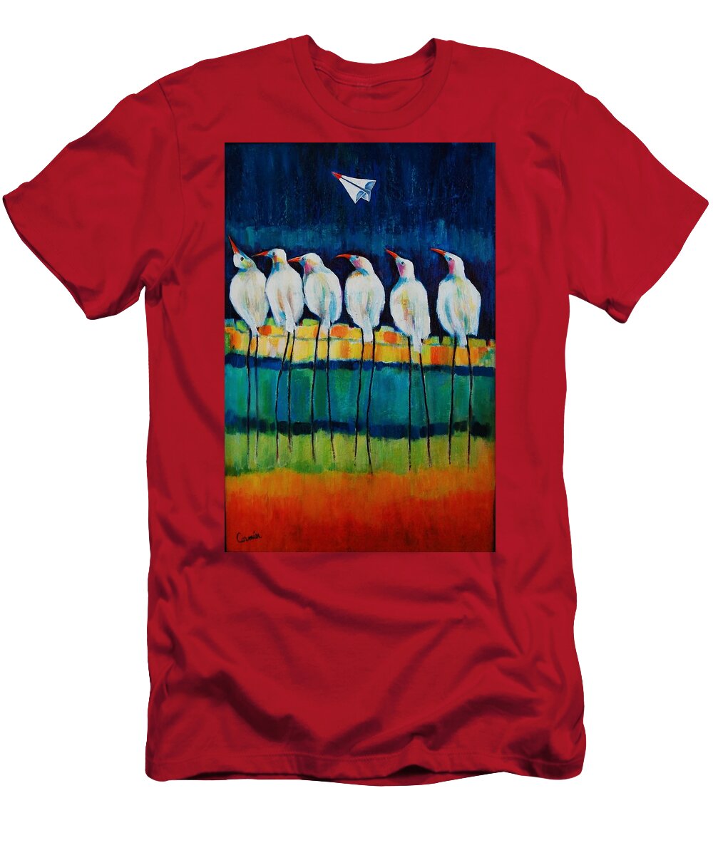 Expressive Birds T-Shirt featuring the painting UFO Sighting by Jean Cormier