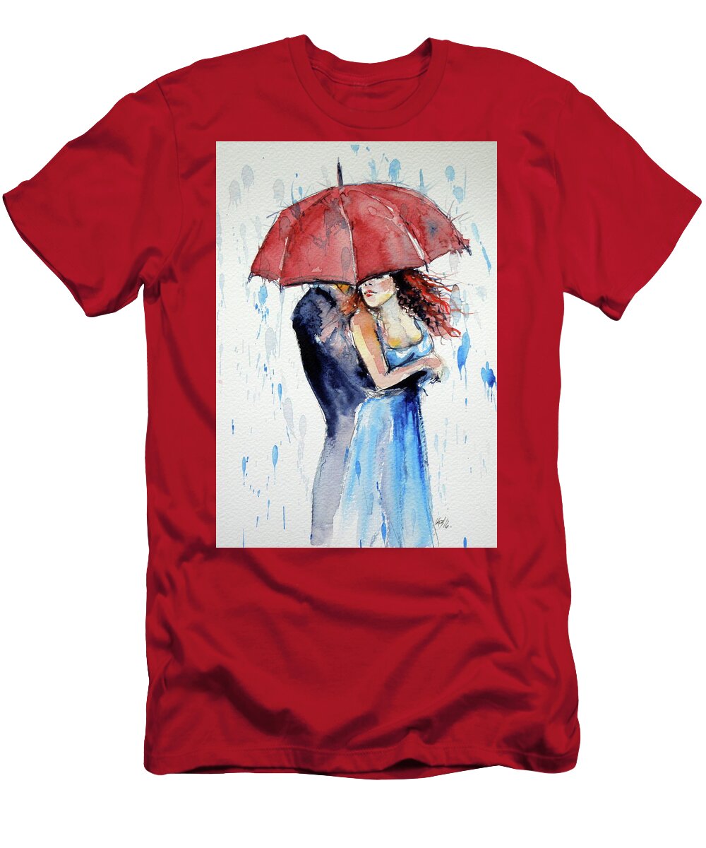 Umbrella T-Shirt featuring the painting Under umbrella by Kovacs Anna Brigitta
