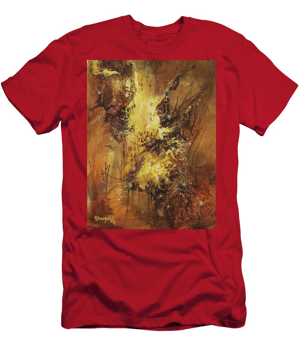 Abstract Cityscape T-Shirt featuring the painting Urban Renewal by Tom Shropshire