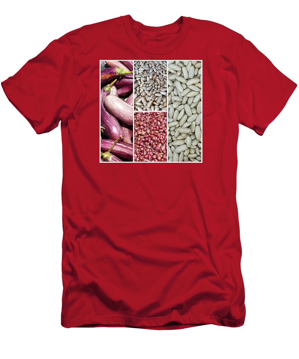 Beige Eggplant Beans Onion Frame T-Shirt featuring the photograph Vegetables by Worldfacades IVF