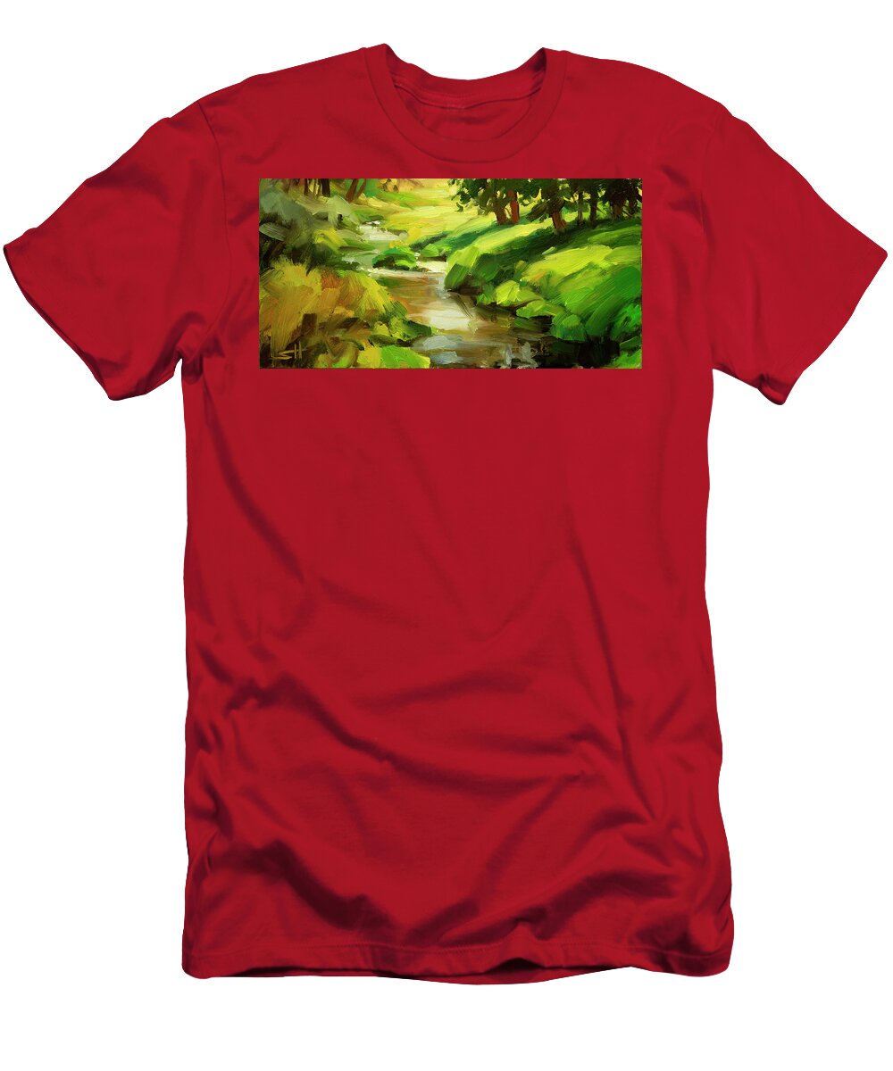 River T-Shirt featuring the painting Verdant Banks by Steve Henderson